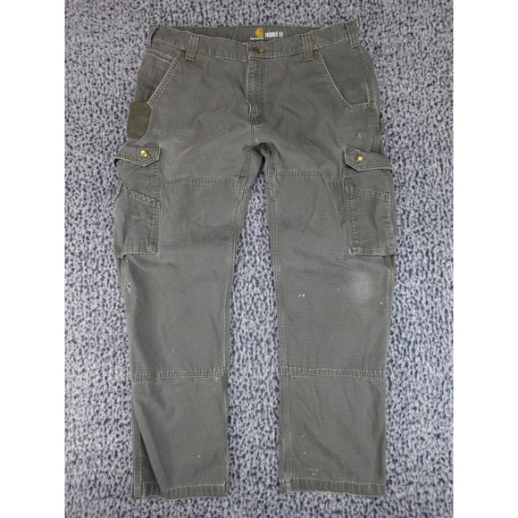 Carhartt B342-MOS Relaxed Fit Cargo Pants Mens 38x32 Green Distressed Ripstop